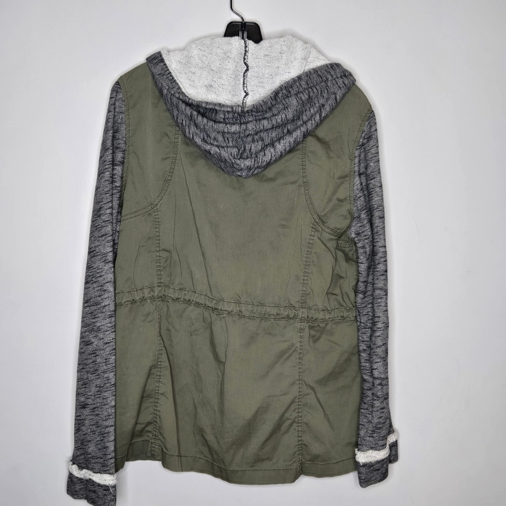 Mudd Olive Green Utility Anorak Jacket XL Gray Knit Sleeve Hoodie Military Indie - Picture 5 of 8